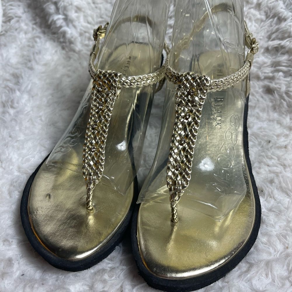 White House Black Market Braided faux leather wedge thong sandals size 8